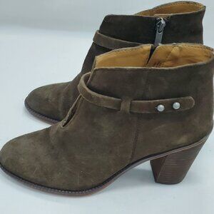 Franco Sarto Elvis Nubuck Leather Block Heel Ankle Booties Boho Western Taupe